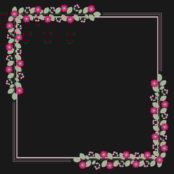 Square Borders Frame Or Wreath With Love Pink Fuchsia Flowers And Green Leaves vector