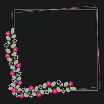 Square Borders Frame With Green Leaves And Love Pink Fuchsia Flowers vector