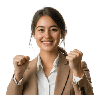 Smiling Woman in Blazer at Cafe on transparent background. png