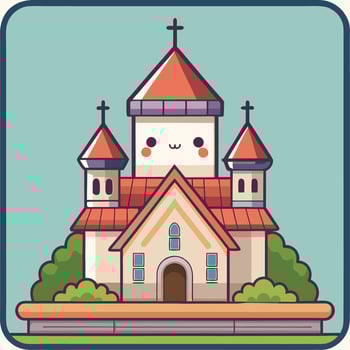 a cartoon church with a tower and a cross on top vector