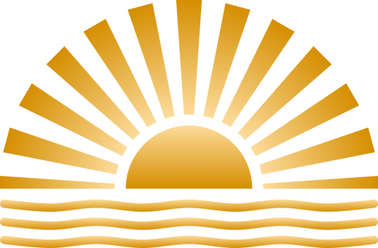 Golden sun with wave sea icon png