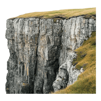 Dramatic Cliff Edge Rock Formation on transparent background. png