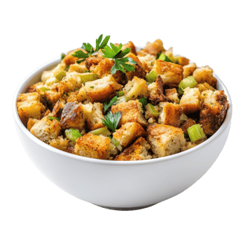 Delicious Thanksgiving Stuffing on transparent background. png