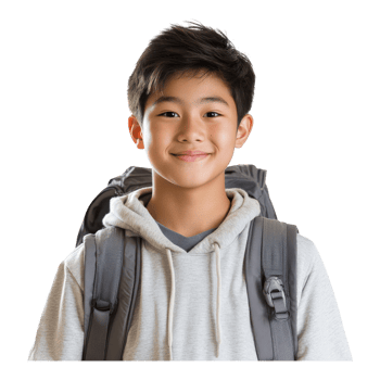 Happy Teenager with Backpack on transparent background. png