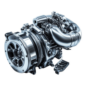 Powerful Car Turbocharger Close-up on transparent background. png