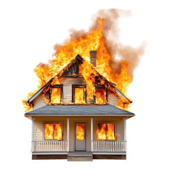 House Fire Disaster Scene on transparent background. png