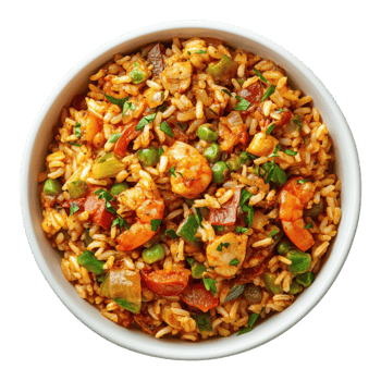 Delicious Jambalaya Rice Bowl on transparent background. png