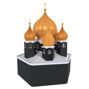 Decorative model of a church with golden domes isolated on transparent png