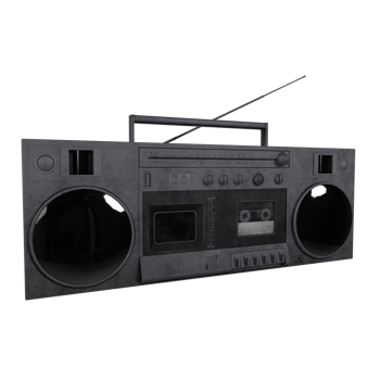 Vintage black boombox with cassette player isolated on transparent png