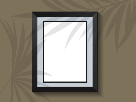 picture frame on wall with shadow overlay of tropical leaves. vector