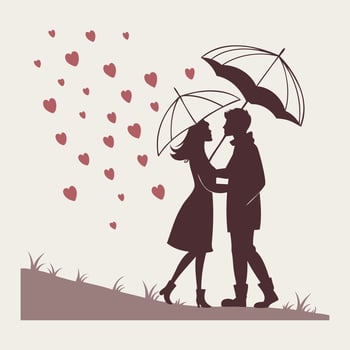 Romantic Couple Silhouette under a Heart Umbrella Art For Valentine's Day vector