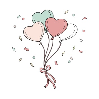 Valentine's Day Cluster of Heart Shaped Balloons with Festive Ribbons vector