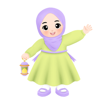 happy muslim girl holding lantern, watercolor illustration png