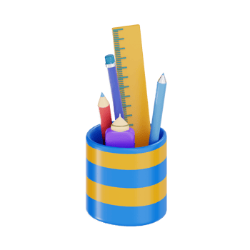3D Colorful Striped Pencil Case with Stationery png