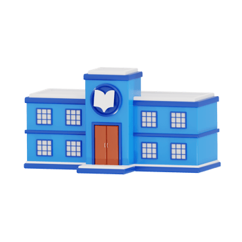 3D Blue School Building with Book Symbol png
