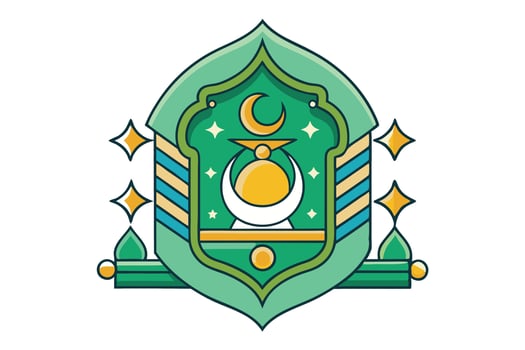 Elegant Islamic artwork showcasing crescent moon, mosque dome, and green themed decor for Ramadan Islamic elements celebration vector