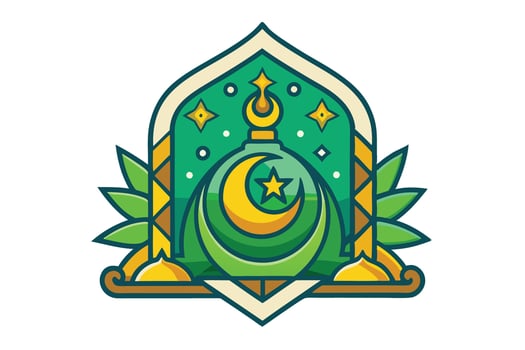 A vibrant digital illustration featuring Islamic art elements with crescent moon and star for Ramadan festive season decoration vector