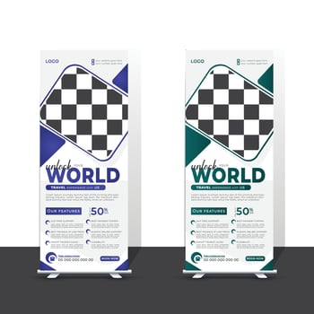Modern travel roll up banner design template vector