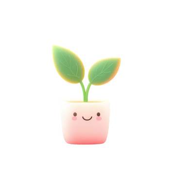 Cute potted plant with smiling face and vibrant green leaves, perfect for decorating. png