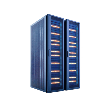 Futuristic data server with glowing lights and advanced cooling technology. png