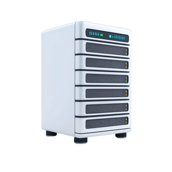 Modern data storage solution with sleek design and multiple hard drive bays. png