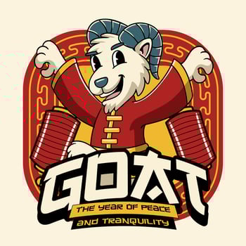 Lunar New Year Goat Zodiac Cartoon Character in Retro Vintage Illustration for sticker, poster, flyer, brochure, invitation, greeting card, banner vector