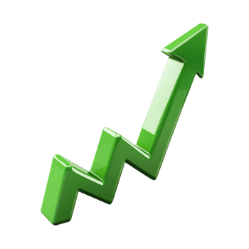 3D green upward arrow graph symbolizing growth, success, and progress in business isolated on transparent background png
