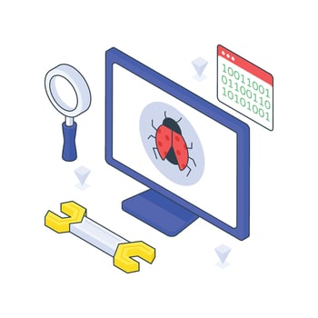 Bug Fixing isometric Colored illustration. vector