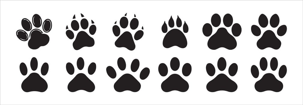Paw icon. Black pawprint animal track divider border stripe design element vector