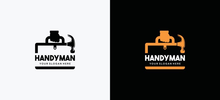 Handyman service logo design template, illustration of tool bag with hammer symbol vector