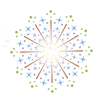 Radiant sunburst flare with vibrant fireworks-inspired sparks. Circular burst showing colorful explosion effect. Bright icon isolated on white background vector