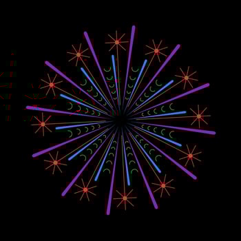 Bright fireworks outburst with vivid sparkle rays. Abstract light explosion inspired by sunrays. Vibrant banger icon on black background with circular flare design vector