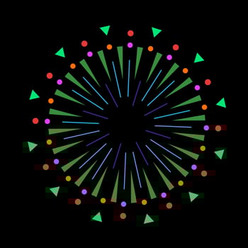 Vibrant firework explosion with radiant spark rays. Abstract light flash and burst icon with a colorful sunburst effect on black background vector