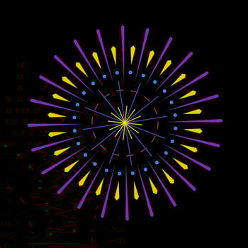 Colorful banger flare with radiant sunrays. Firecracker spark outburst design showing light explosion. Abstract fireworks inspired burst graphic on dark backdrop vector