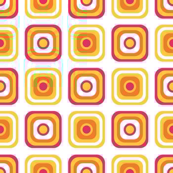 Retro geometric pattern with concentric circles and squares in warm tones, 70s inspired design for decoration or graphic projects vector