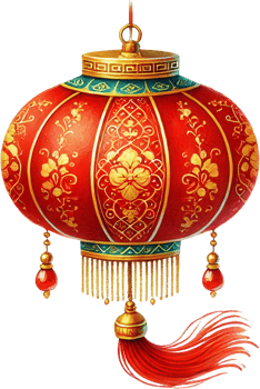 Elegant Red Lantern with Golden Floral and Blue Accents png