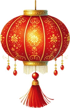 Golden Floral Red Lantern with Elegant Tassels png