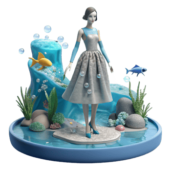 Undersea Fashion A 3D Render of a Dress and Aquatic Scene png