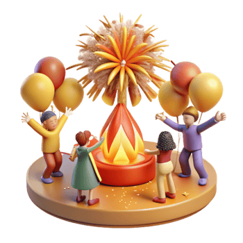 Joyful Celebration Children, Balloons, and Festive Bonfire png