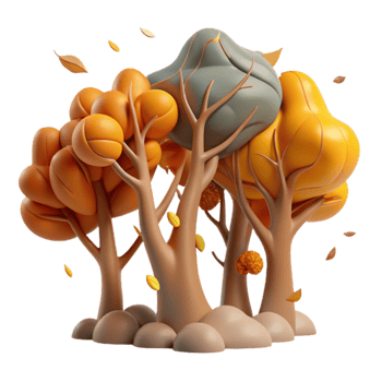 Autumnal Trees 3D Render of Fall Foliage png