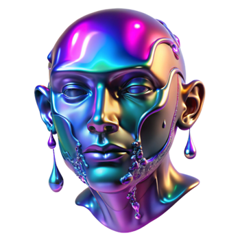 Abstract Metallic Head Sculpture Iridescent, Dripping, Modern Art png