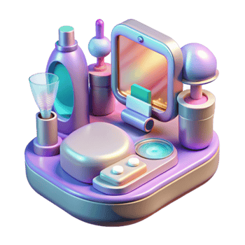 3D Render of Colorful Vanity Set with Cosmetics and Mirror png