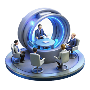 Futuristic Business Meeting Virtual Collaboration in a Modern Setting png