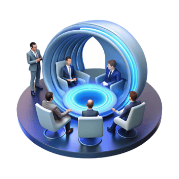 Futuristic Business Meeting Innovative Collaboration in a Virtual Space png