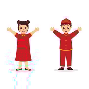 Chinese new year boy and girl in traditional dress illustration vector