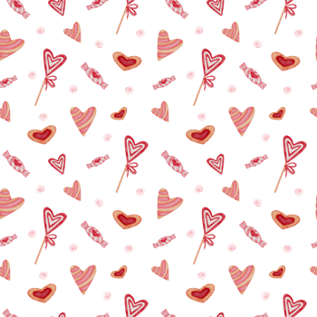 Watercolor Seamless Pattern with Hearts, Candies, and Goodies for a Sweet Valentine's Day Design png