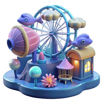Whimsical Fairground Ferris Wheel, Playful Design, 3D Render png