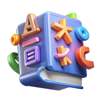 Colorful 3D Book with Letters and Symbols Learning Resources png