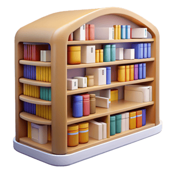 Organized Shelving Unit Books, Containers Storage Solutions png