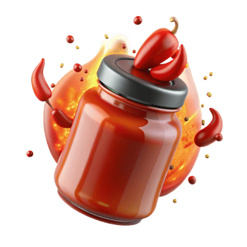 Spicy Chili Sauce in Glass Jar with Peppers png